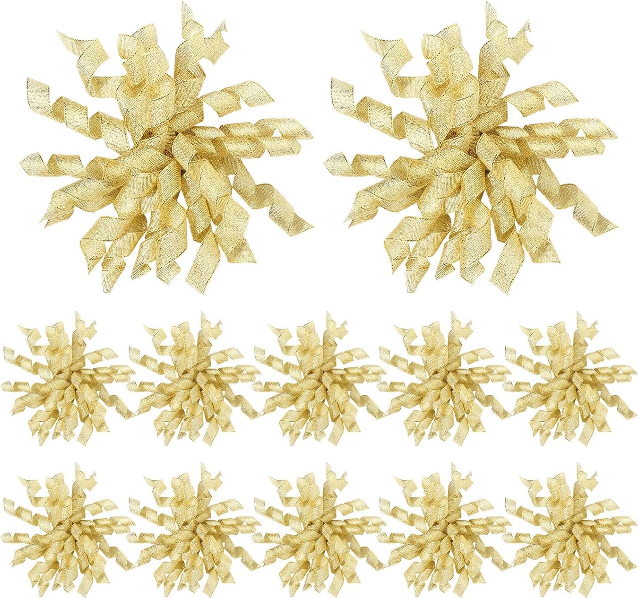 24 Pcs Bows for Gift Wrapping, 6 Inch Christmas Curly Burst Bow Self Adhesive Glitter Gift Bows for DIY Crafts Christmas Birthday Wedding Party Favors Decorations (Gold)